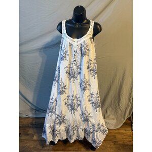 La Cera Womens romantic White Blue Floral Nightgown Gown Plus Size 3X Cotton